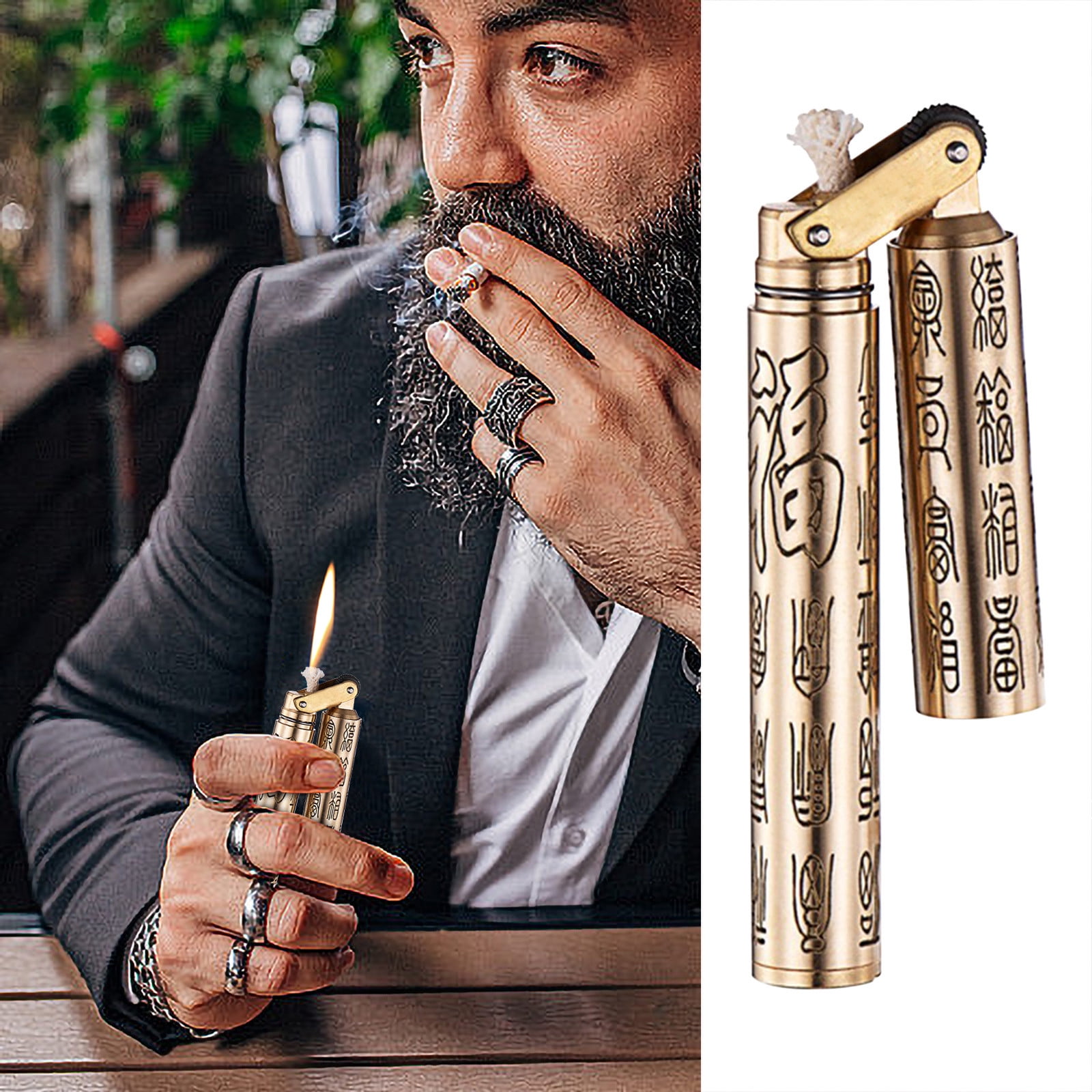 Uscallm Personalized Vintage Brass Kerosene, Personalized Slim Mini Vintage Lighter, Unique Brass Double Cut Stick Design, Portable Pocket Flame Gadget, Trendy Retro Fire Starter Gift