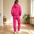 thumbnail image 2 of Women's Pullover Hoodie Sweatsuit 2 Piece Set Long Sleeve Hooded Sweatshirt Straight Leg Sweatpants Athletic Jogging Tracksuit with Pockets Hot Pink XXL, 2 of 2