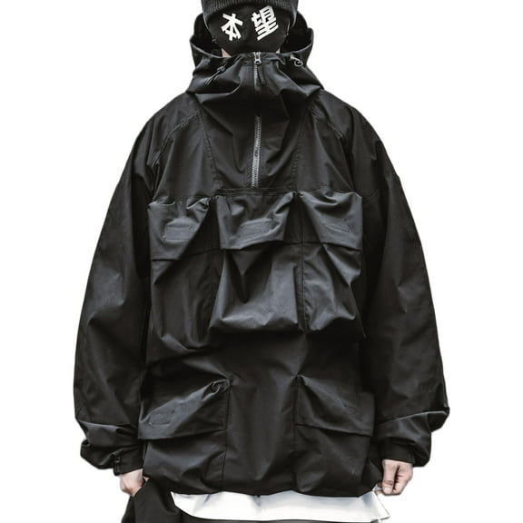 Niepce Inc Japanese Streetwear Black Men's Cargo Windbreaker Jacket