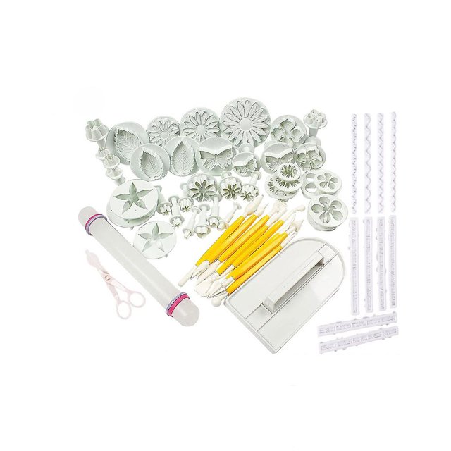 Juego de 57 cortadores de fondant para decoración de tartas, juego de accesorios para sellos. Afortunado Sencillez