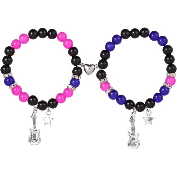 2pcs TV Girl Bracelet, Friendship Matching Magnetic Couple Bracelet Love Guitar Heart Beads Bracelets for Best Friends Bff Cosplay Accessories for Valentines Christmas Birthday Bride Bridegroom