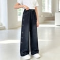thumbnail image 6 of TIREOW Girls Denim Pants Straight Wide Leg Elastic High Waist Denim Trousers with Side Bow Embroidery Fashionable Casual Loose Jeans(Black,14-16 Years), 6 of 8
