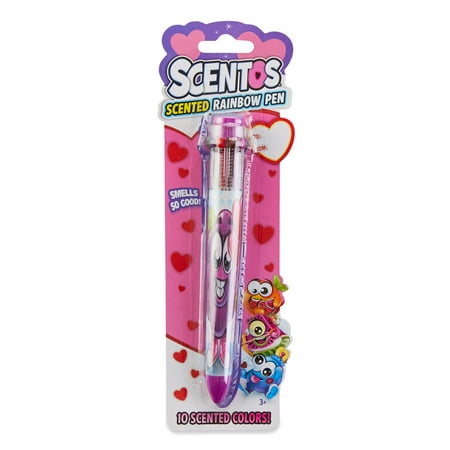 Scentos Valentine's Day Scented Ballpoint Purple Rainbow Pen with 10 Colors - Ages 3+, Stationary