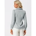 thumbnail image 4 of DARING DIVA Women's Flat Collar Button Down Office Satin Shirt M Light Gray, 4 of 6