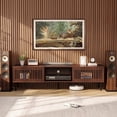 thumbnail image 4 of Hommpa TV Stand for 55 65 70 inch TV with 2 Slatted Doors, Mid Century Modern TV Console for Living Room Bedroom, Storage Cabinets Open Shelf Entertainment Center for Gaming Media Console, Walnut, 4 of 9