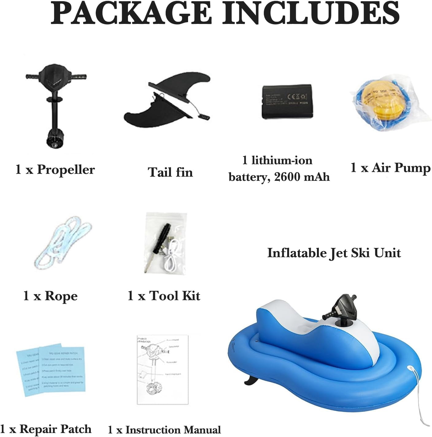 Inflatable Jet Ski with Motor, 2026 New Upgraded Electric Inflatable Water Scooter, 0.88m/s Speed, 30-60 Mins Runtime,Inflatable Jet Boat for Adults Sea Diving Swimming Equipment