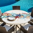 thumbnail image 6 of Blue Starfish Beach Round Tablecloth, Fitted Table Cover with Elastic for 45"-54" Round Tables, Summer Coral Conch Coastal Retro Beige Table Cloth Outdoor Indoor Dinning Party Waterproof Tablecloths, 6 of 7