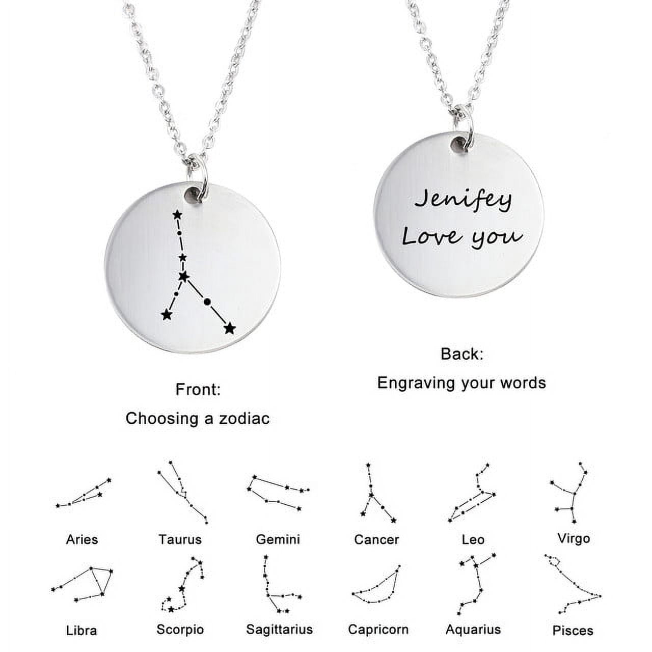 Zodiac Jewelry - Horoscope Constellation Necklace - Zodiac Birthday Gift with Back Can Engraved Name - Zodiac Gift for Girl