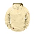 thumbnail image 2 of ZCFZJW Fashion Mens Cargo Hooded Sweatshirts Half Zip up Casual Long Sleeve Drawstring Hoodie Tops Lightweight Comfy Sport Outwear Coat with Pocket Khaki L, 2 of 7