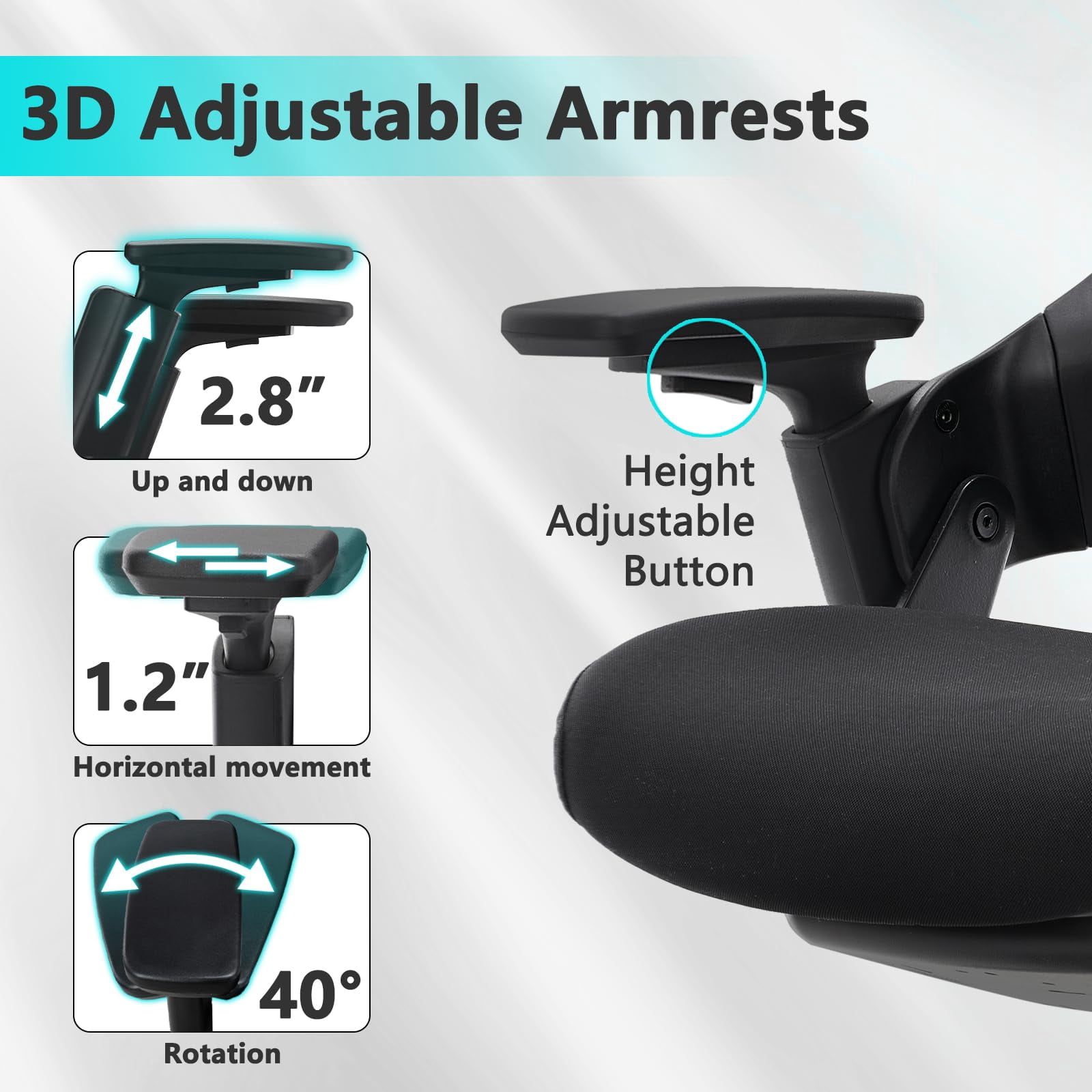 CLATINA Ergonomic High Swivel Executive Chair with Adjustable Height Head 3D Arm Rest Lumbar Support and Upholstered Back for Home Office Black Mesh/High Back