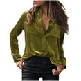 thumbnail image 2 of QATAINLAV Back To College Sale Women's Velvet Shirts Turndown Neck Loose Comfy Blouse Ladies Casual Solid T-Shirts Long Sleeve Tops 2024 Fall Outfits Army Green L, 2 of 6