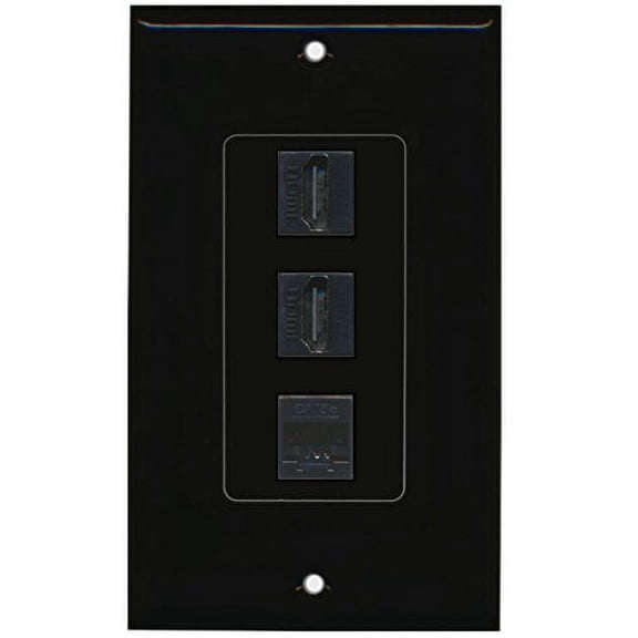 RiteAV - 2 HDMI and 1 Cat5e White Ethernet Port Wall Plate Decorative - Black