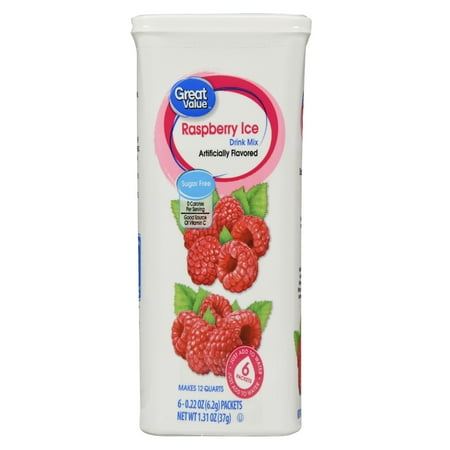 Great Value Sugar-Free Raspberry Ice Drink Mix, 0.22 oz., 6 Count