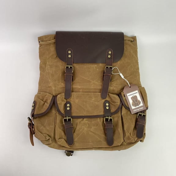 KINGDISEN Hiking bags,Backpack for Men, Waxed Canvas Shoulder Rucksack Carry-On Travel Backpack