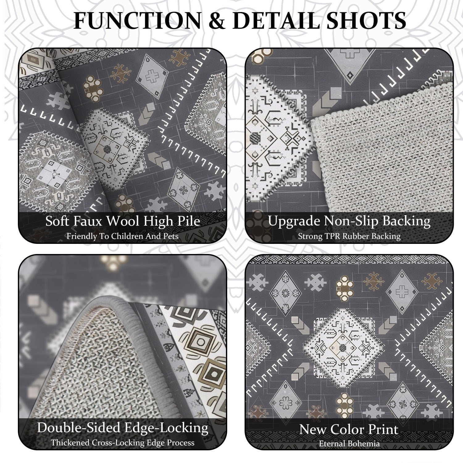 TECHVIDA Kitchen Rug Set 3 Piece,Non Slip Machine Washable Kitchen Mats, Farmhouse Hallway Doormat for Home Floor and Living Room,Gray