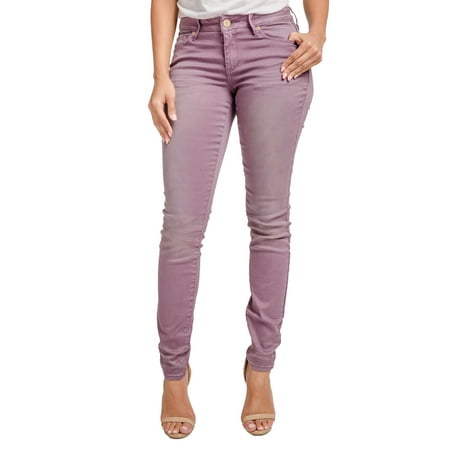 Collar Jeans - Miss Halladay Womens Plum Color Denim 5 Pocket Skinny Jeans Sand Blasted Wash