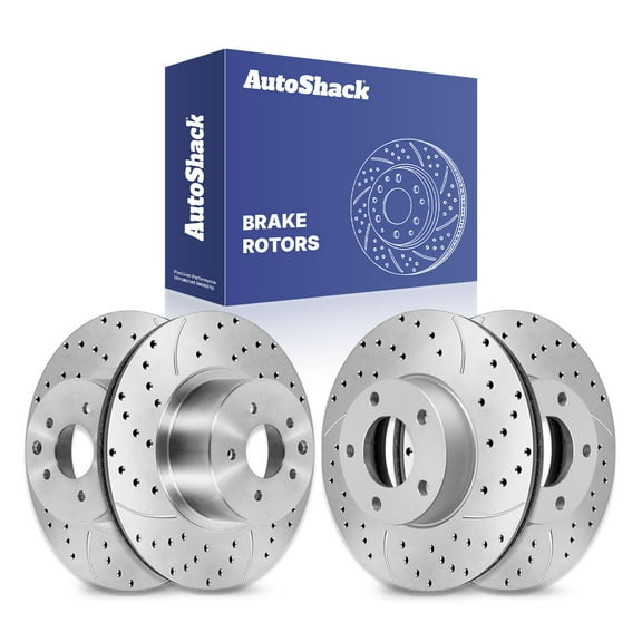 AutoShack Front & Rear Drilled & Slotted Brake Rotors | Replacement for 2018-2025 Nissan LEAF FWD | Silver Zinc Coated | 4-PC Brake Kit | SilverShield Pro