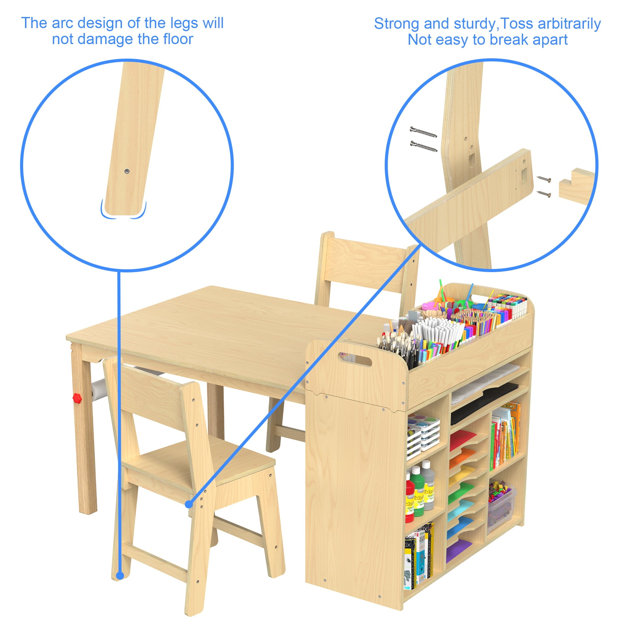 Kids Art Table and 2 Chairs, Wooden Drawing Desk, Activity & Crafts, C –  shopGDLF