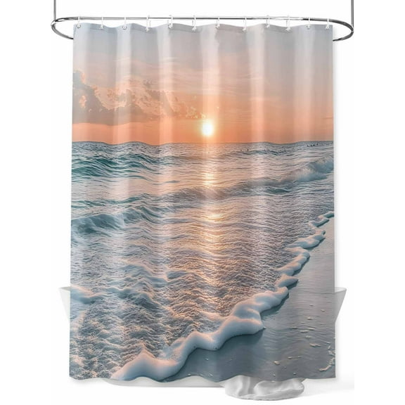 Fsddascl Ocean Sunset Shower Curtain Set - Extra Long 72" x 96" Washable Bathtub Curtain with 12 Hooks, Summer Beach Shore Sky Sun Scenery Waterproof Fabric Stall Shower Curtains for Bathroom