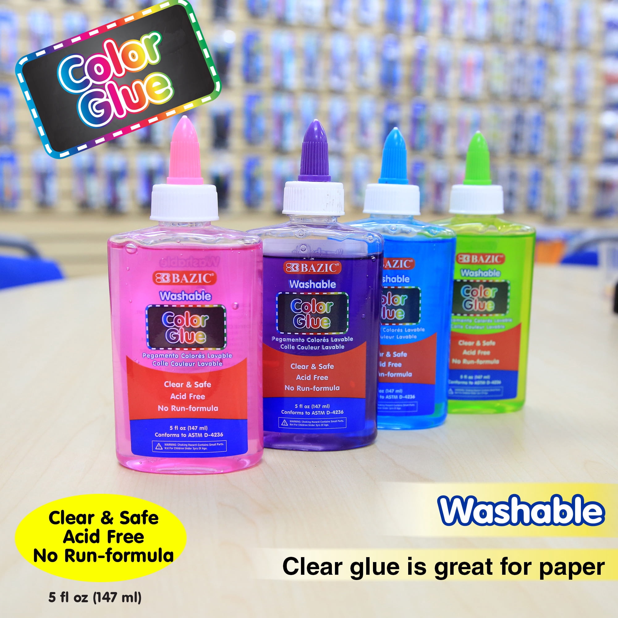 BAZIC Washable Clear School Glue 5 Oz Liquid Clear Glues Making Slime, 24-Pack