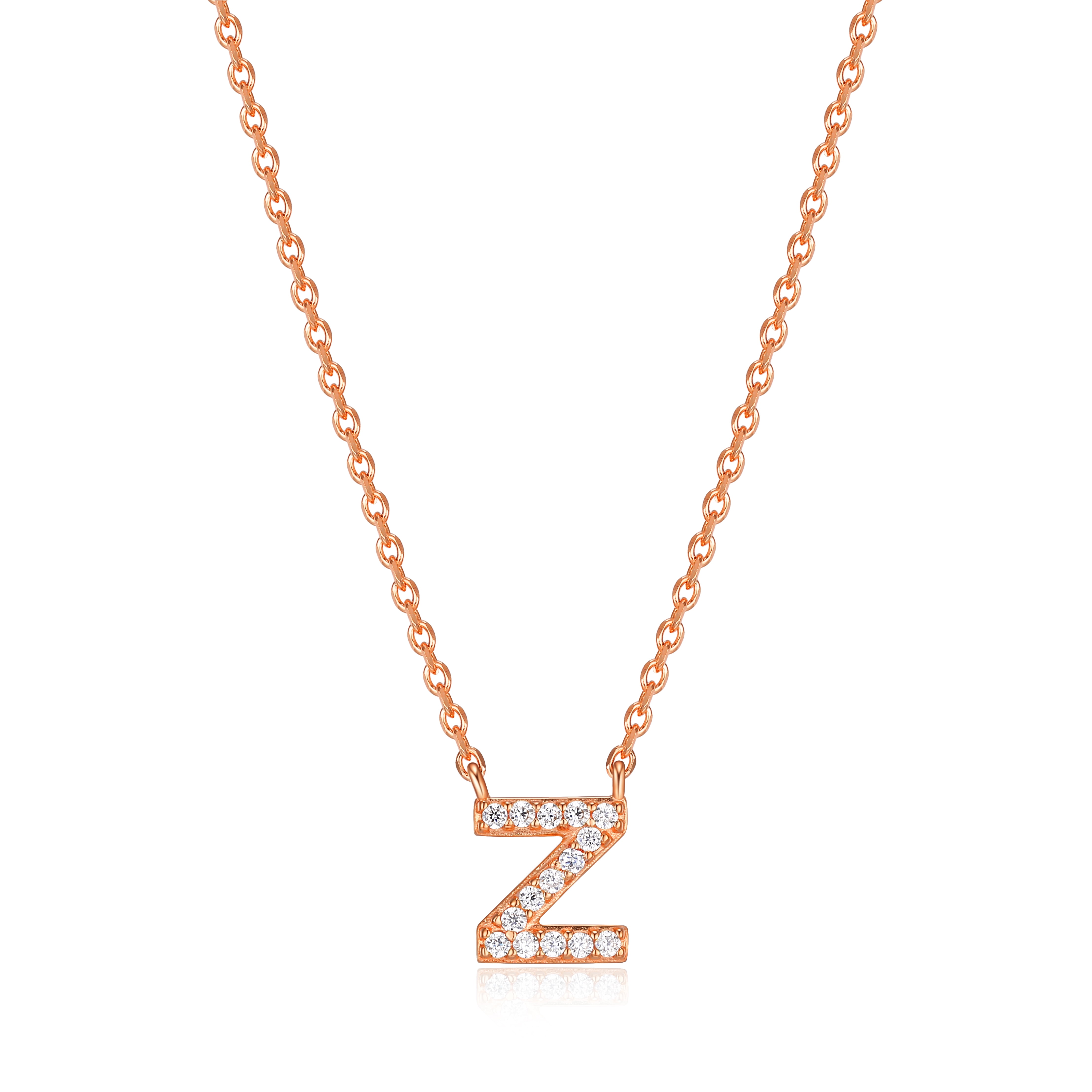Forever Facets "Z" CZ Necklace in Rose Gold over Sterling Silver, Adult Female