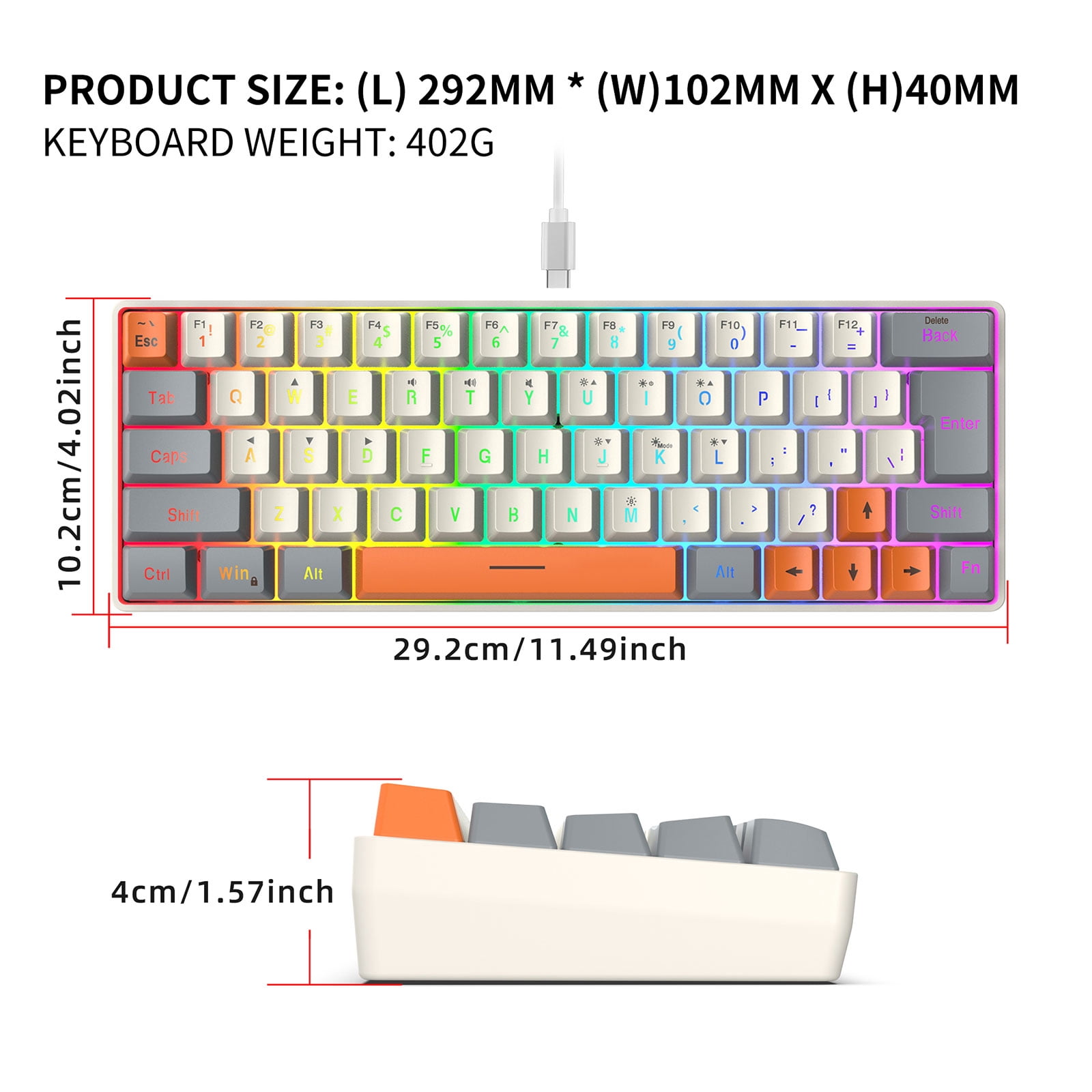 Corded Gaming Keyboard for Gamers LED Backlits LED Mechanical Keyboard 63 Key Desktop Computer Keyboard for Gaming