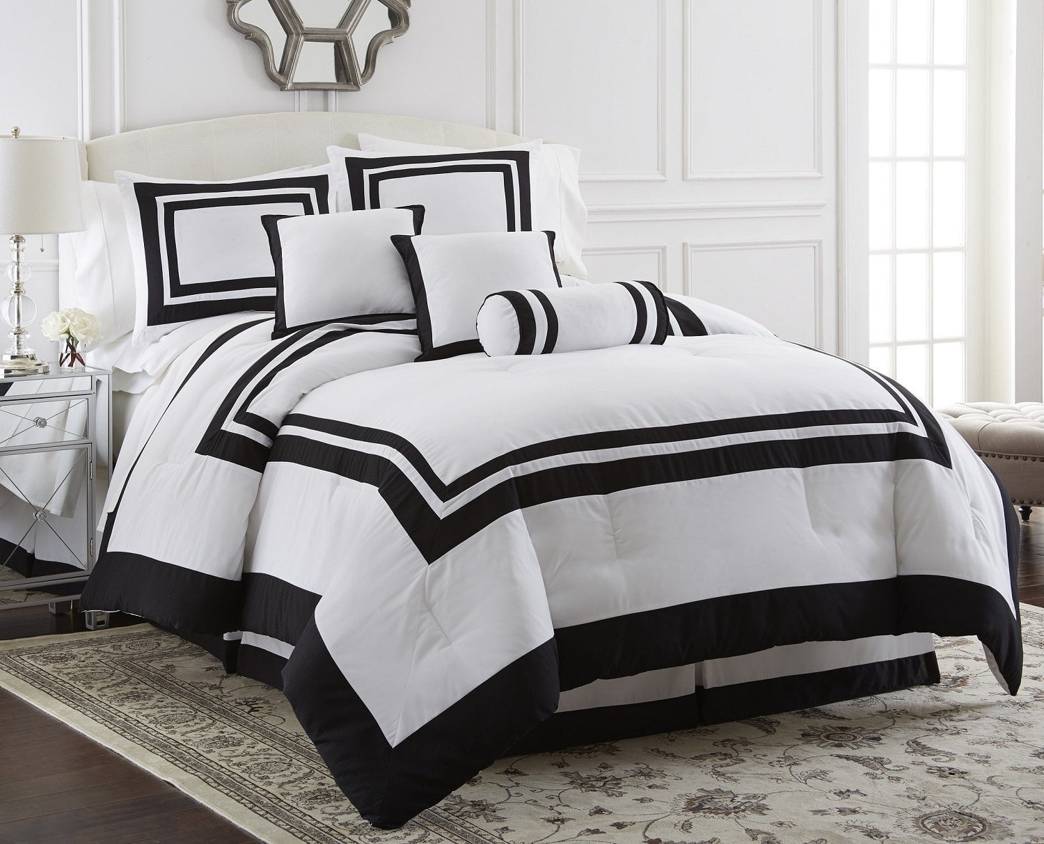 Details about   Chezmoi Collection Caprice 7-Piece Navy White Square Hotel Style Comforter Set 
