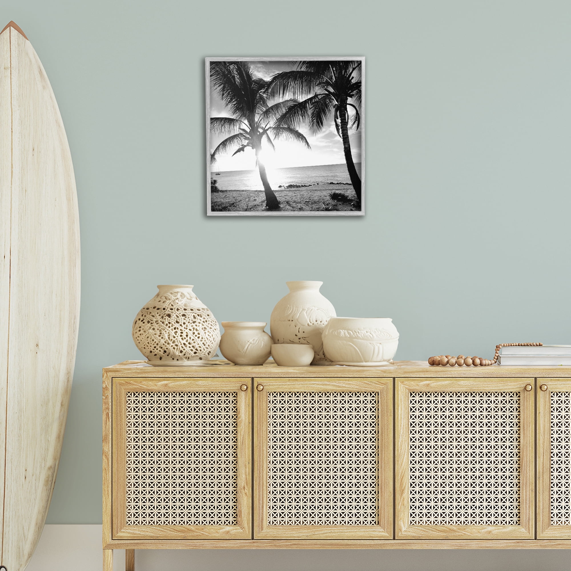 Stupell Industries Sunlit Palm Silhouettes Coastal Photography Gray Framed Art Print Wall Art, 24 x 24