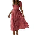 thumbnail image 2 of Livrdious Floral Dresses for Women Summer Casual Flowy A-Line Midi Dress, Lightweight Short Sleeve Square Neck Sundress for Beach Vacation, S-2X, 2 of 7