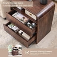 thumbnail image 4 of 25" Tall Modern Nightstand with Charging Station, 23.6'' Wide Wood Bedside Table w/2 Storage Drawers, Large Mid Century End Table for Bedroom, Living Room, Curved Profile Design, Brown, 4 of 7