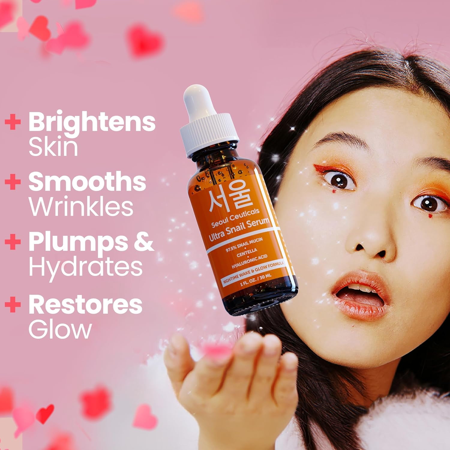 SeoulCeuticals Korean Skin Care 97.5% Snail Mucin Serum – K Beauty Skincare Anti Wrinkle Cica Night Serum Hyaluronic Acid for Face 1oz