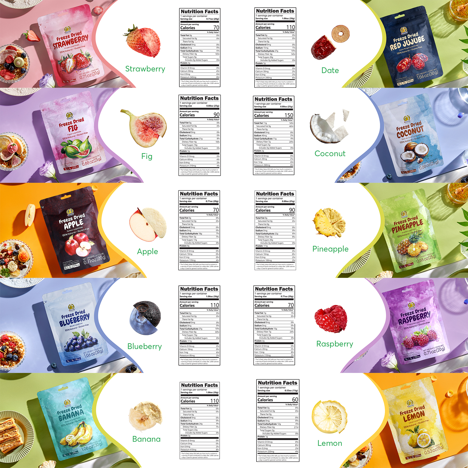 Sungiven Freeze-Dried Fruit Variety Pack, No Sugar Added, Gluten-Free, 12 Bag, 10.2 Oz