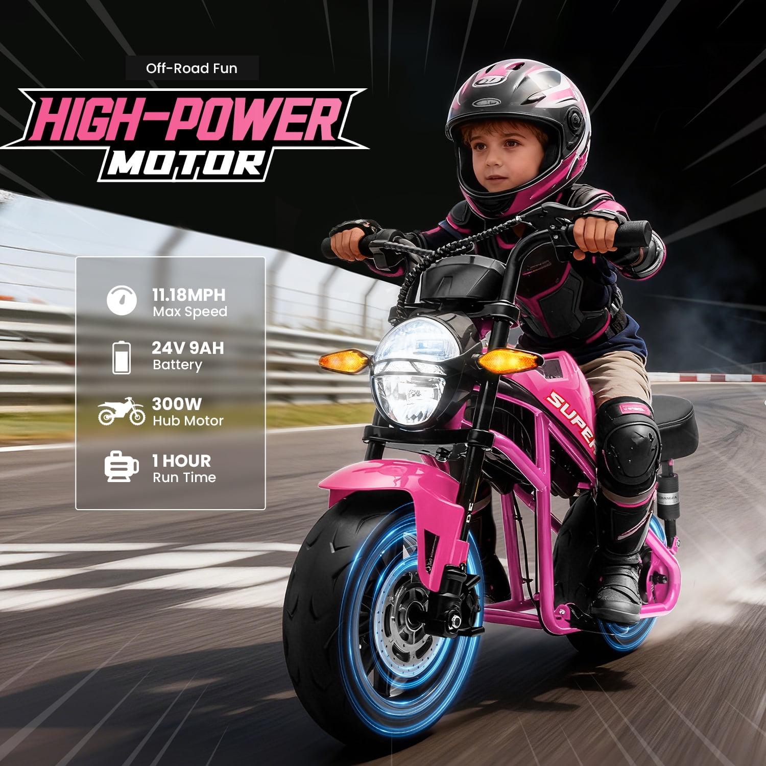 Track Seven 24V Electric Motorcycle for Kids, 300W Electric Dirt