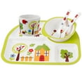 thumbnail image 3 of 1 Set/5PCS Creative Bamboo Fiber Bowl Exquisite Dinner Tray Drop-Proof Dishes Baby Separate Plates Cutlery Set for Babies Children (Green), 3 of 5