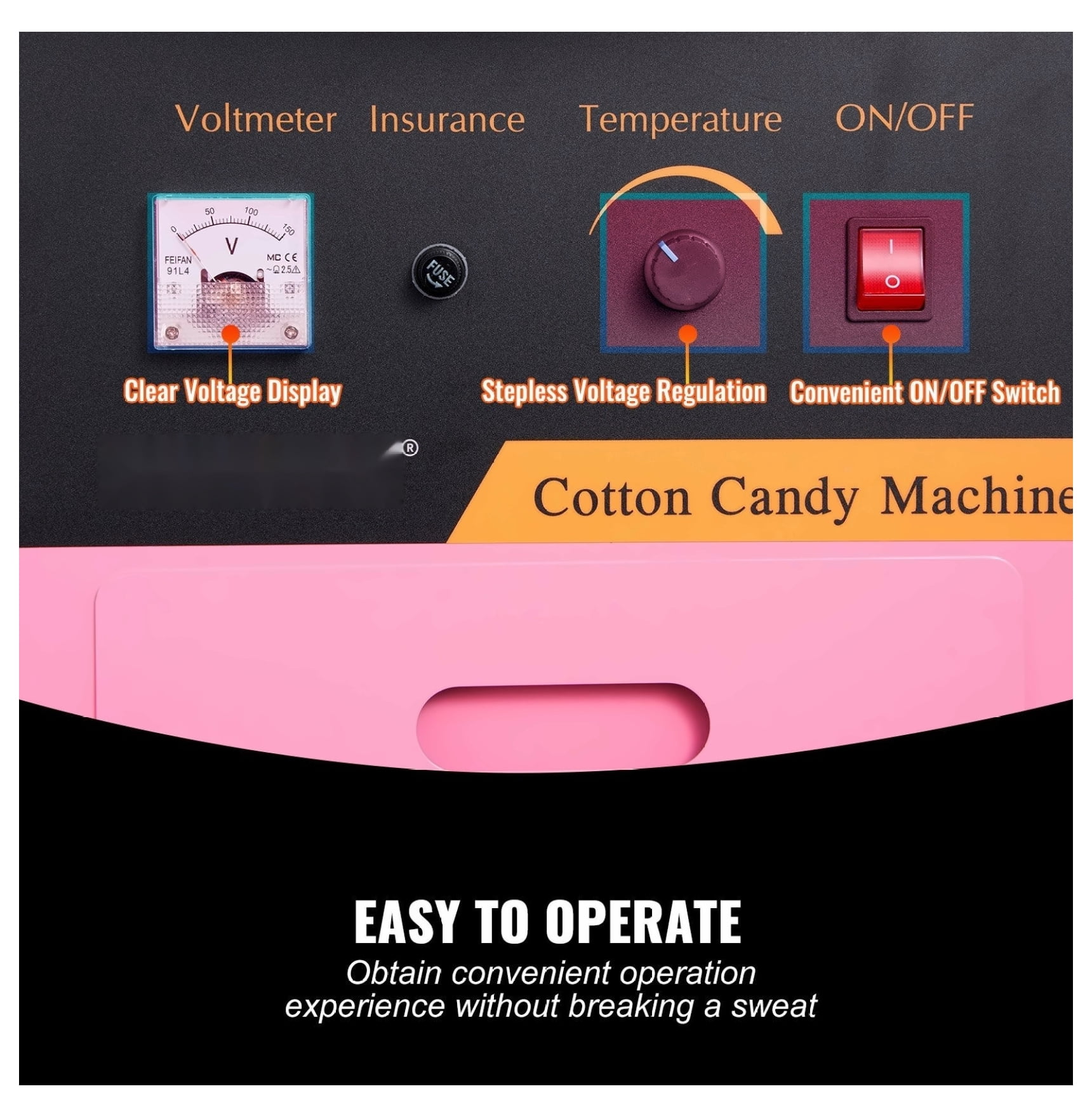 Electric Cotton Candy Machine, 1050W Candy Floss Maker, Commercial Grade with Stainless Steel Bowl, Pink, for Home Parties & Events