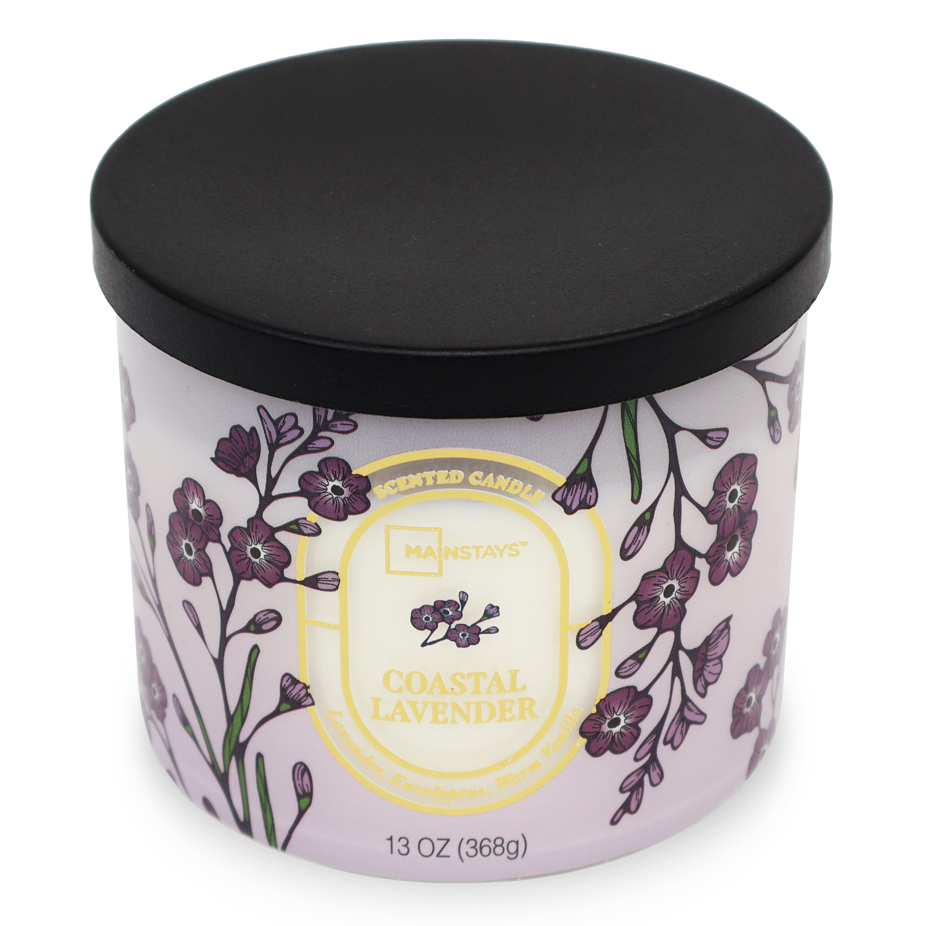 Mainstays 3-Wick Floral Scene Scented Jar Candle, Costal Lavendar, 13oz