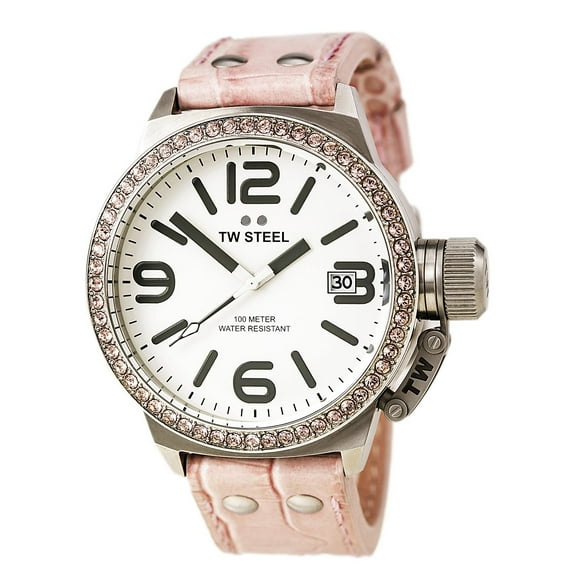 TW36 Women's Canteen White Dial Pink Leather Strap Swarovski Crystal Watch