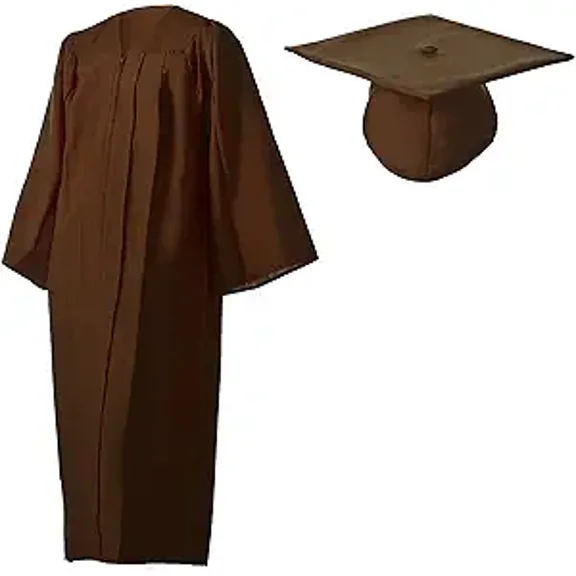 Honors Graduation Academic Cap and Gown Set (Brown, Matte, Size 27) - Unisex - for heights (3'2" - 3'5")
