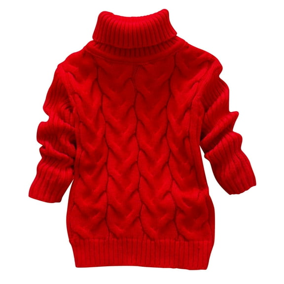Zwiiyzr Baby Girl Boy Cable Knit Sweater Turtleneck Blouse Pullover Sweatshirt Warm Crewneck Long Sleeve Tops for Toddler 3-8 Years Red
