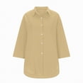 thumbnail image 4 of Kaprioy Womens Casual V Neck 3/4 Sleeve Button Down Shirts High Low Early Fall Fashion Blouse Tops For Women Trendy Oversize Elegant Loose Fit Shirt Long Blouse Casual Tunic Beach Bikini Cover Up, 4 of 4