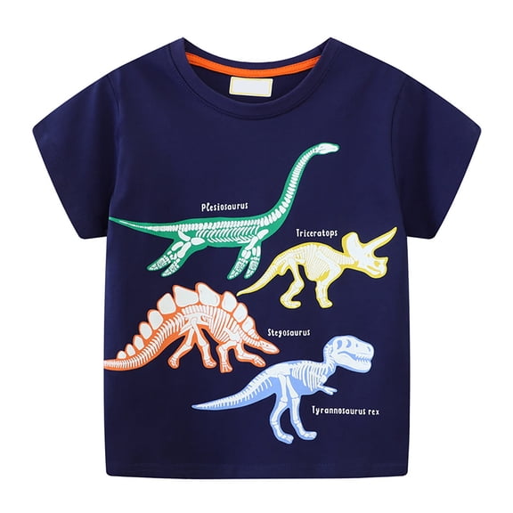 Wxolcjlv Toddler Boys T-Shirt Short Sleeve Shirt Dinosaur Print Cotton Summer Tops Tees Shark Graphic 1T 3T 5T 7T Blue