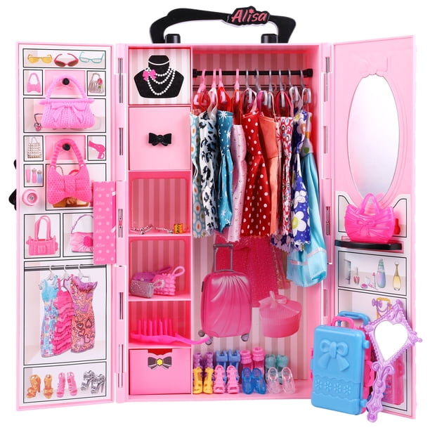Mallette Armoire Barbie - Klein - Pour Vêtements et Accessoires de Poupées - Rose et Multicolore - Jeux - Jouets
