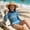 Navy, variant on Girls Long Sleeve Color Stripe Rash Guard Swimsuit Slim Fit Two Piece Bathing Suit Beach Swimwear for Ages 7-16 Years