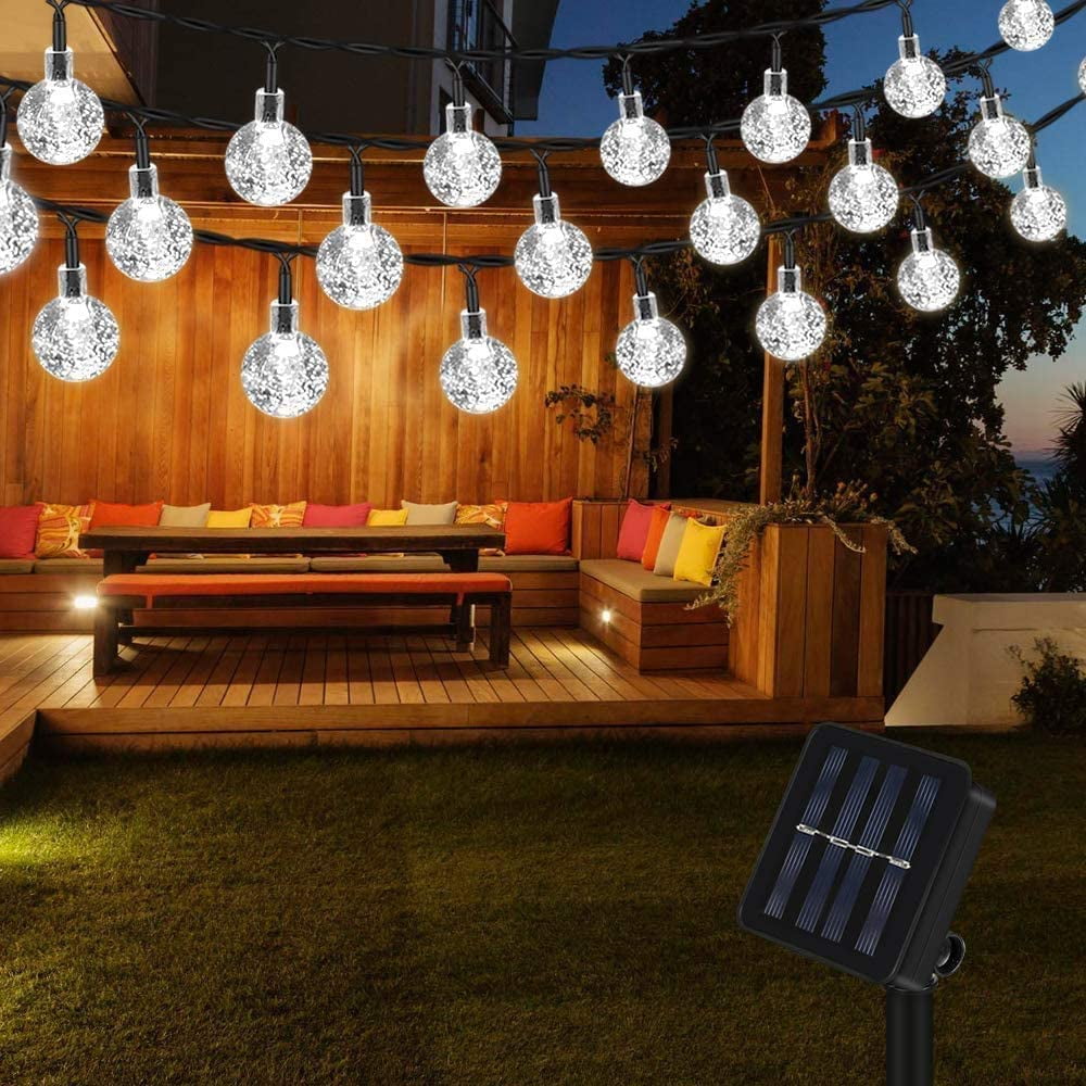 Light Chain Solar Outside, White Led Light Chain Outside Crystal Ball 12m 100 Leds 8 Modes Ip65