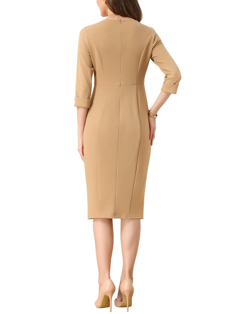high waist sheath dress Tangerine Gazar Boat Neck Sheath Dress with Plunge Back