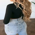 thumbnail image 2 of Womens Long Sleeve Crop Top Zip Up Tank Tops Blouse White M, 2 of 3