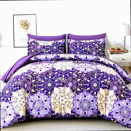 Purple Boho Medallion 7-Piece Queen Comforter Set - All Seasons Bedding in Bag with Soft Microfiber Sheets