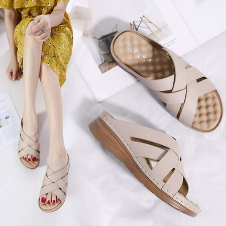 

XIAOFFENN Sandal For Women Dressy Comfortable Sandal For Women Outdoor Summer Women S Sandals Cross Massage Slope Heel Slippers Sandal For Women Summer