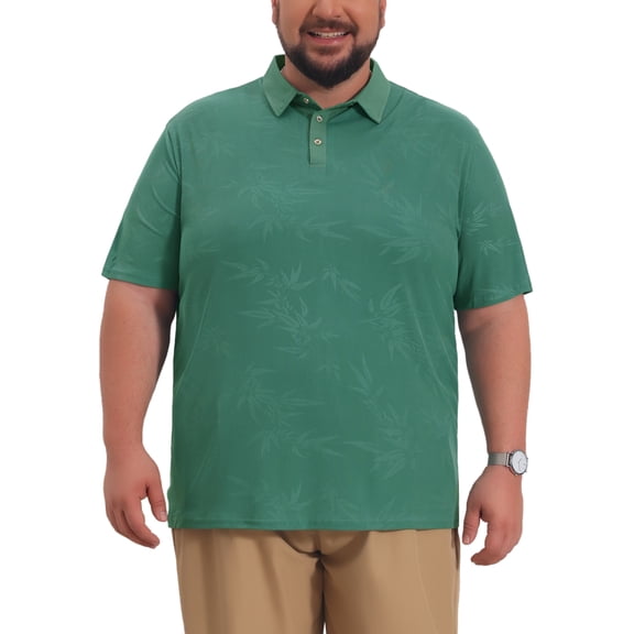 INSPIRE CHIC Men's Big & Tall Leaf Printed Summer Breathable Short Sleeve Polo Shirts XL Green