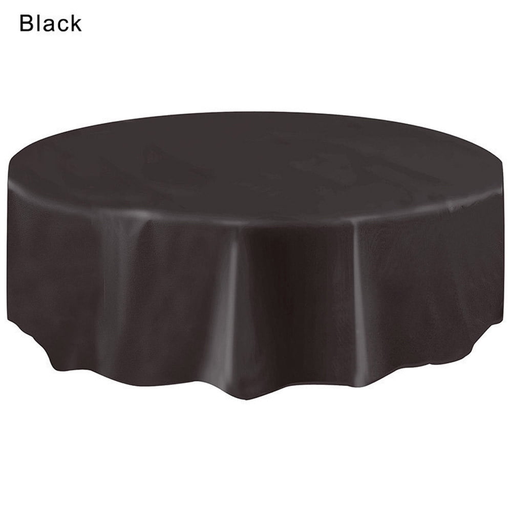 Baokee Unique Party Large Plastic Circular Table Cover Wipe Clean Plain Circular Tablecloth Black